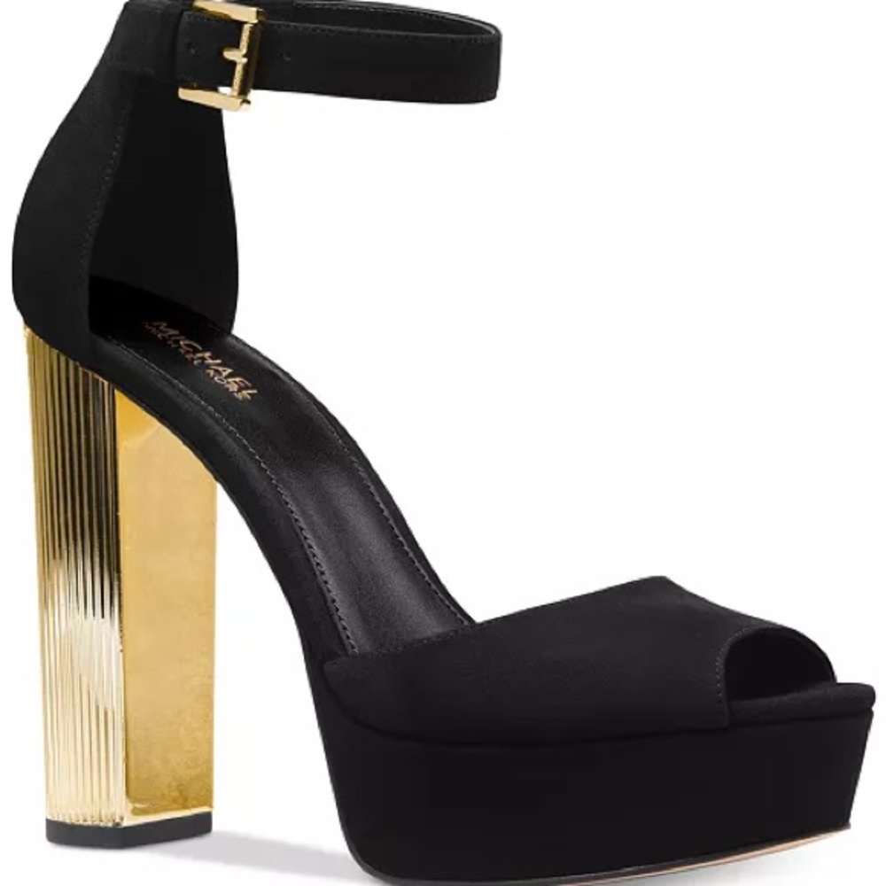 Michael Kors Gold Metallic Block Heel Paloma Sandals Size 8 New In Box